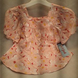 GIRLS SHORT SLEEVE WOVEN TOP, PINK, NWT,